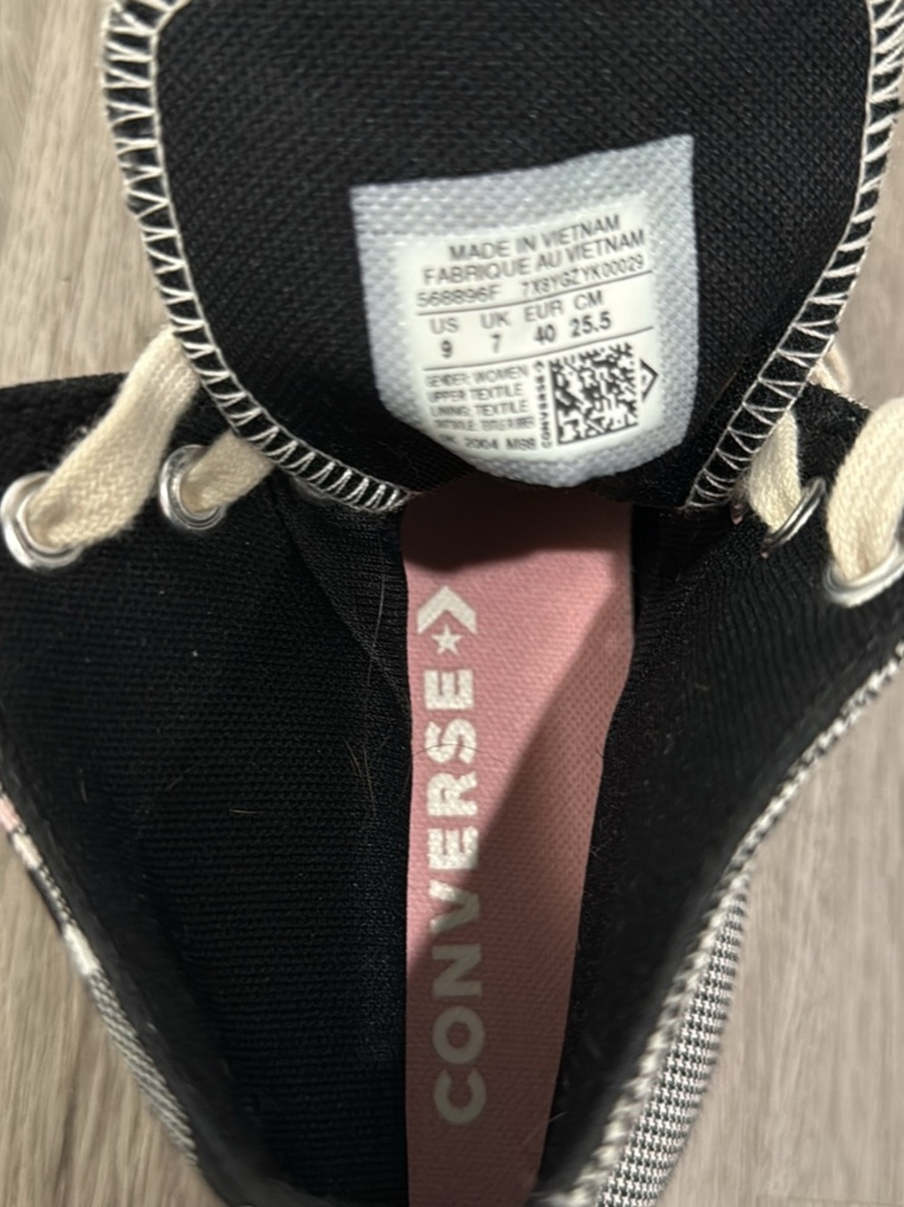 Converse Plaid & Houndstooth High Top Sneakers - Black, White, Pink - Picture 9 of 9